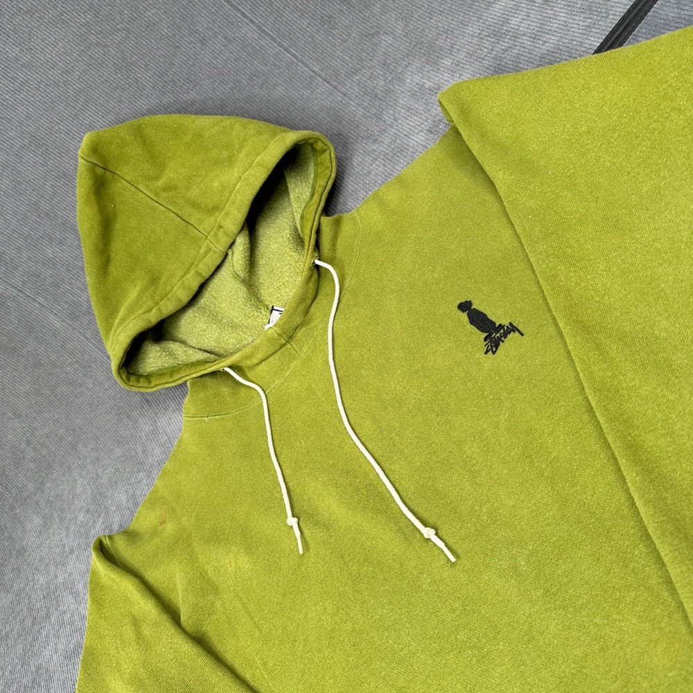 Vintage 80s Stussy Shadow Man Hoodie XL Lime Green Sun Faded Streetwear Y2K